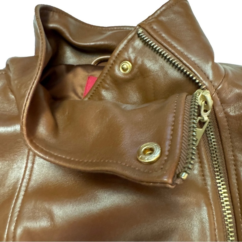 G.I.L.I. Leather Jacket with Zipper Details Size 4 British Tan NWT - Picture 8 of 16